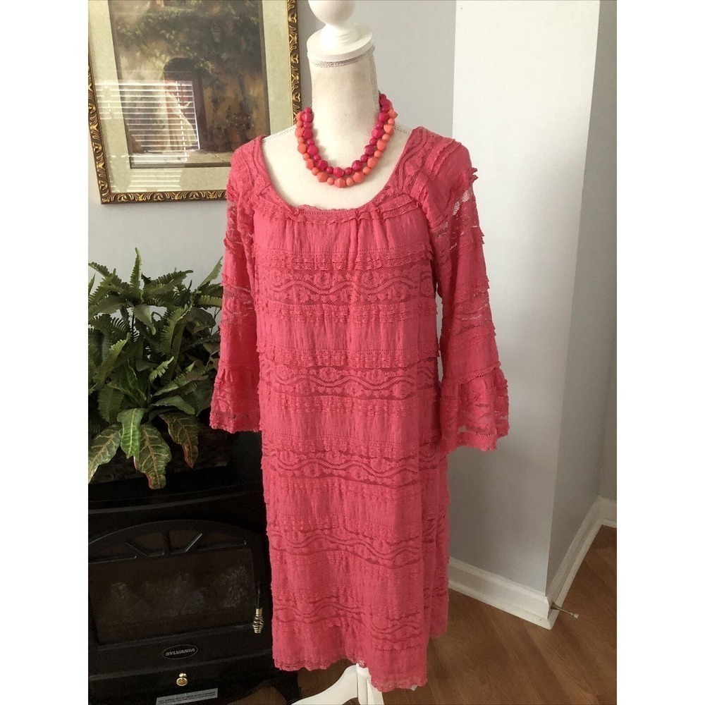 Rabbit Rabbit Rabbit Designs 3/4 Ruffled Sleeves Sheath Dress Size 14 Lace Pink - Picture 2 of 13